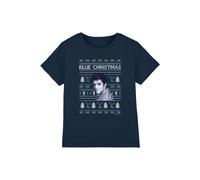 Elvis Presley Elvis Blue Ugly Christmas Fair Isle Kids T-Shirt, Navy | Size: 3-4 Years Elvis Presley Navy 3-4 Years
