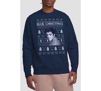 Elvis Presley Elvis Blue Ugly Christmas Fair Isle Sweatshirt, Navy | Size: 2XL Elvis Presley Navy 2XL