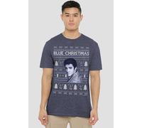 Elvis Presley Elvis Blue Ugly Christmas Fair Isle T-Shirt, Navy | Size: 3XL Elvis Presley Navy 3XL
