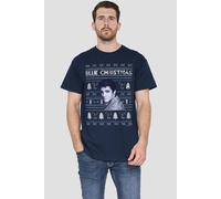 Elvis Presley Elvis Blue Ugly Christmas Fair Isle T-Shirt, Navy | Size: 5XL Elvis Presley Navy 5XL