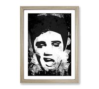 Elvis Presley Face Art Modern Cb Framed Wall Art Print, Ready to Hang Picture for Living Room Bedroom Home Office Décor, Oak A3 (34 x 46 cm)