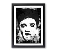 Elvis Presley Face Art Modern Cb Framed Wall Art Print, Ready to Hang Picture for Living Room Bedroom Home Office Décor, Black A3 (34 x 46 cm)