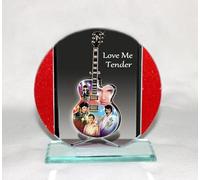 Elvis Presley Guitar, Photo Cut Glass Round Plaque, for Elvis Fans by Cellini Plaques