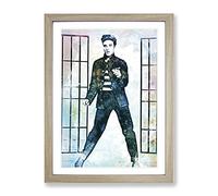 Elvis Presley In Jailhouse Rock In Abstract Modern Art Framed Wall Art Print, Ready to Hang Picture for Living Room Bedroom Home Office Décor, Oak A4 (34 x 25 cm)