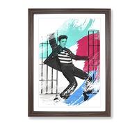 Elvis Presley Jailhouse Rock V2 Modern Framed Wall Art Print, Ready to Hang Picture for Living Room Bedroom Home Office Décor, Walnut A3 (34 x 46 cm)