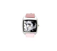 Elvis Presley Music Legend Quartz Square Watch with Real Leather Pink Band E8 Dial