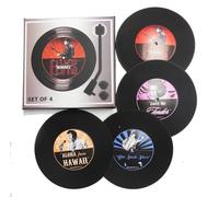 Elvis Presley Vinyl Record Coasters Set of 4 - Non-Slip Licensed Collectible with Gift Box - Featuring Memories, Blue Suede Shoes, Aloha from Hawaii, and Love Me Tender by Midsouth Products