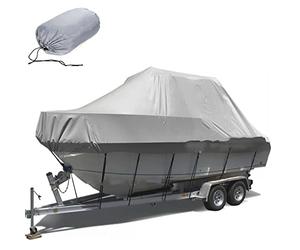 ELVONS 210d Center Console Boat Cover, Dust And Tear Resistance Heavy Duty Open Boat Cover Suitable For All Weather Outdoor Protection/11-13ft: 450cm*215cm,Grey