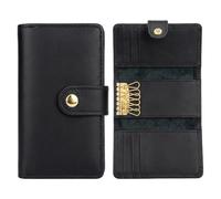 ELVOZA Leather Key Case Wallet - Trifold Key Holder for Men & Women - Compact Key Organizer with 6 Key Hooks, 6 Card Slots, and 2 Cash Compartments (Black)