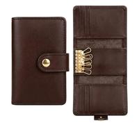 ELVOZA Leather Key Case Wallet - Trifold Key Holder for Men & Women - Compact Key Organizer with 6 Key Hooks, 6 Card Slots, and 2 Cash Compartments (Brown)