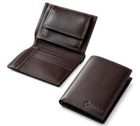 ELVOZA Men's RFID Blocking Leather Wallet | Genuine Cowhide Bifold with 6 Card Slots, Coin Pocket & 2 Bill Compartments | Slim Vertical Design (Brown)