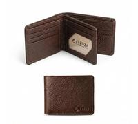 ELVOZA Men's Wallet Genuine Cowhide Pebbled Leather Bifold with RFID Blocking, 9 Card Slots, 3 Currency Compartments, ID Window, European ID Compatible, Gift Box (Brown)