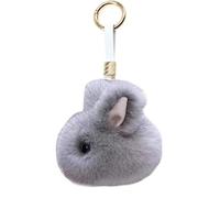 ELVRLA Super Cute Round Body Little Rabbit Bunny keychain Plush Rabbit Fluffy Key Chain Ring Holder Bag Charm Purse Pendant, Grey, S