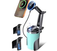 ELWEY for Magsafe Car Mount Charger Wireless, Upgraded 2 in 1 Cup Phone Holder with Dual Flexible Bases, 15W Fast Charging Phone Holder Magnetic, Powerful N55 Magnet, 15" Height, for iPhone 17 16 15