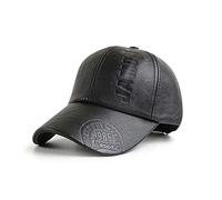 Elwow Men's PU Leather Embossing Baseball Cap Trucker Driver Hat Sun Hat with Adjustable Strap (Black, One Size)