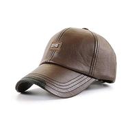 Elwow Men's PU Leather Patch Desgin Baseball Cap Driver Trucker Hat Sun Hat with Adjustable Strap (Light Coffe, One Size)
