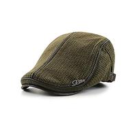 Elwow Men's Winter PU Leather Front Cotton Kint Driving Flat Cap Duckbill Ivy Irish Cap Newsboy Cabbie Scally Beret Cap Newsboy Hat with Weave Decorate (Army Green)
