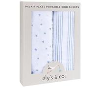 Ely’s & Co. Pack and Play Sheets, for Mini/Portable Crib, 2 Pack Fitted Playpen Play Yard Sheet Set Compatible with Graco Pack n Play, for Baby Boys, 100% Cotton, Blue Stars and Stripes, 38”x24”x5”