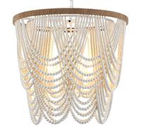 ELYCCUPA 26” Boho Wood Beaded Chandelier Rustic Farmhouse Pendant Light 4-Lights Large Coastal Chandelier for Living Room Dining Room Foyer Entryway Bedroom, Oak White, E26, UL Listed