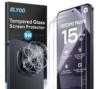 ELYCO Protective Film Compatible with Xiaomi Redmi Note 15 Pro 5G, 2 Pieces Protective Glass & 2 Pieces Camera Protection, 9H Hardness Anti-scratch, HD Clear Screen Protector