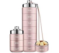 Elydiva Metal Pill Organizer Weekly,Stackable Waterproof Travel Pill Box,Pill Case Container,7 Day Daily Medicine Organizer Pink