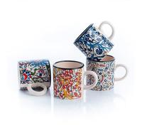 Elyese Ceramic Espresso Cups, 5 Oz Cups Set of 4, Handmade Cup, 2.75 Inch Cappuccino Multicolor Demitasse Microwave&Dishwasher Safe Mugs, Coffe Mug (IZNIK CARNATION)