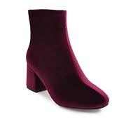 Elyffany Fashion Women Mid Block Heel Satin Ankle Boots Chunky Heel Booties, Maroon, 5.5 UK