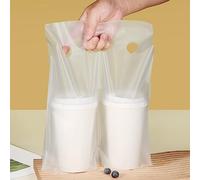Elyfree Drink Carrier for Delivery, Clear Cup Carrier with Handle for Drink Cups/Coffee/Tea/Juice, Plastic Bags for Drinks, Portable Take Out Bags for Coffee Shop/Restaurant/Bar(2 cups, 100 Pack)
