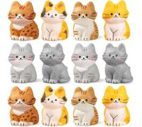 ELYIQI Pack of 12 Cat Figures Decoration, Mini Cat Figures for Desk, Cats for Screen and Car Decoration, Various Cat Figures in Six Designs