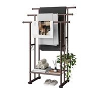 ELYKEN 3 Tier Standing Towel Rack, 101CM Tall Towel Drying Rack Outdoor, Freestanding Floor Towel Rack with Shelf, Pool Towel Blanket Stand, Metal Towel Racks for Bathroom freestanding Bronze