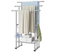 ELYKEN 3 Tier Standing Towel Rack, 101cm Tall Towel Drying Rack Outdoor, Freestanding Floor Towel Rack with Shelf, Pool Towel Blanket Stand, Metal Towel Racks for Bathroom freestanding, Sliver