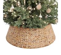 ELYKEN 33-Inch Woven Rattan Christmas Tree Collar, Stylish Hyacinth 6-Piece Tree Skirt for Artificial Trees, Wicker Tree Base Cover with Cord Cut-Out for Home Decor, Living Room Display, Natural