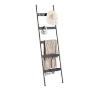 ELYKEN 5 Tier Towel Ladder with Wood Grain Accents, 160cm/5.2ft Metal Leaning Towel Rack, Rustic Throw Ladder, Industrial Shabby Chic Decorative Rack for Bathroom & Living Room, Black 1 Pack