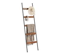 ELYKEN 5 Tier Towel Ladder with Wood Grain Accents, 160cm/5.2ft Metal Leaning Towel Rack, Rustic Throw Ladder, Industrial Shabby Chic Decorative Rack for Bathroom & Living Room, Rustic Brown 1 Pack