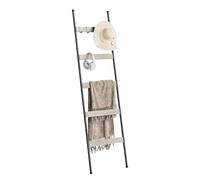 ELYKEN 5 Tier Towel Ladder with Wood Grain Accents, 160cm/5.2ft Metal Leaning Towel Rack, Rustic Throw Ladder, Industrial Shabby Chic Decorative Rack for Bathroom & Living Room, White Oak 1 Pack