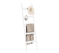 ELYKEN 5 Tier Towel Ladder with Wood Grain Accents, 160cm/5.2ft Metal Leaning Towel Rack, Rustic Throw Ladder, Industrial Shabby Chic Decorative Rack for Bathroom & Living Room, White 1 Pack