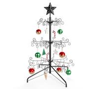 ELYKEN Christmas Ornament Display Stand Tree,112 Hanger Hooks for Baubles and Holiday Decorations,3 FT Iron Freestanding Rack with Stable Base, Easy Assembly, Black