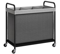 ELYKEN Laundry Hamper 3 Section, 120L Rolling Laundry Sorter with Removable Liner Bag, Laundry Basket with Wheels, Steel Frame with Metal Handle, Clothes Hamper Cart for Laundry Room, Gray