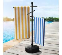 ELYKEN Pool Towel Rack Outdoor, 59" Outdoor Towel Rack with 3 Adjustable Bars, Pool Towel Holder with Weighted Base, Freestanding Towel Dying Rack Towel Stand for Poolside, Spa, Hot Tub, Black