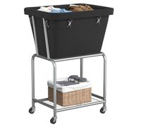 ELYKEN Standing Laundry Basket on Wheels Avoid Bending, Black