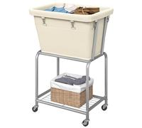 ELYKEN Standing Laundry Basket on Wheels Avoid Bending, Creamy