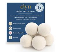 ELYN Wool Dryer Balls 6-Pack - XL, 100% New Zealand Wool, Reusable and Handmade. Fragrance-Free, Natural Fabric Softener, Reduce Wrinkles and Decrease Drying Time (White)