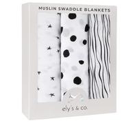 Ely's & Co. Muslin Swaddle Blanket 100% Soft Muslin Cotton 3 Pack 47"x 47" (Black & White)