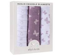 Ely's & Co. Muslin Swaddle Blanket 100% Soft Muslin Cotton 3 Pack 47"x 47" (Lavender Butterfly)