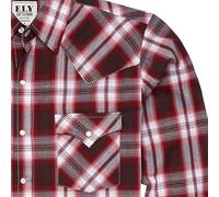Ely's Textured Green Plaid Western Long Sleeve Snap Shirt for Men, Wine, XL