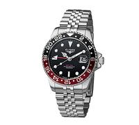 Elysee Men's Watch GMT PRO. 40 mm 20 ATM Men's Second Time Zone, Screw-Down Crown, Luminous Hands, Date Display 80590, 80591, 80592, 80593, 80594, 80598, 80599, 80600, 80615, Silver/Black/Red,