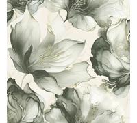 Elysian Floral Green Gold Wallpaper - Metallic Effect Flowers Modern Contemporary - Glamorous Feature Wall