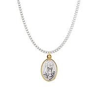 Elysian Gift Shop First Communion Neckace for Girl with Two Tone Silver and Gold Raised Medal Charm and 18" L Chain with Clasp