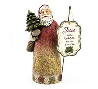 Elysian Gift Shop Large Santa Claus Figurine 12.5” Religious Christmas Tabletop Statue with Removable Ornament Reads “Jesus is The Reason for The Season”Rustic Holiday Home Décor