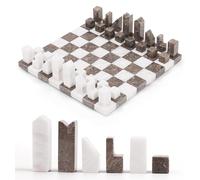 Elysian Marble Modern Chess Set - Handcrafted Borderless Marble Chess Board with Minimalist Geometric Pieces, Luxury Decorative Chess Game for Coffee Table, Home Décor & Gifts